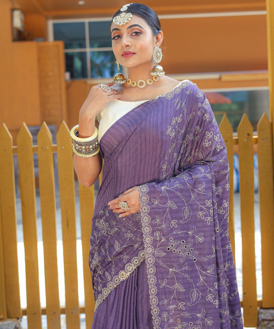 Women's Royal Prussian Blue Georgette Saree with Intricate Silver Thread & Mirror Work Embroidery – Perfect for Festive & Wedding Celebrations - Image 23