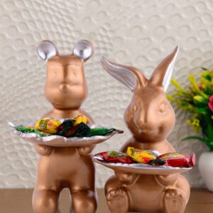 Set of 2 Rabbits in Golden Decorative Showpiece for Home Decor Showpiece | Home Kitchen Decor | Office Decorative Item - 13 cm